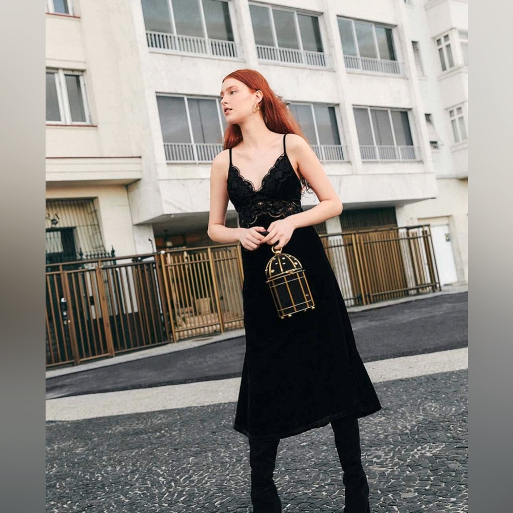 Farm Rio black velvet dress size s